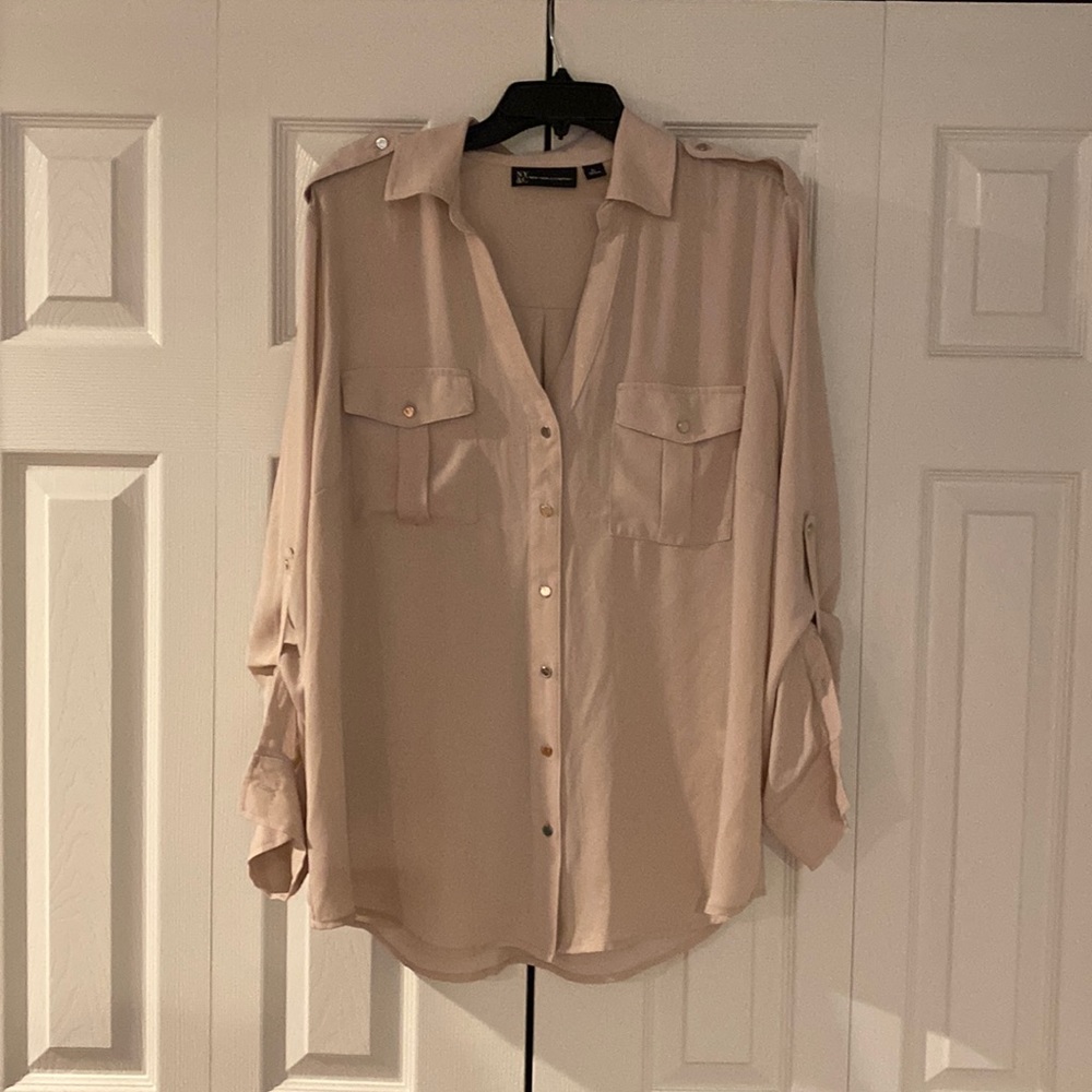 Blouse from NY&Co. XL. Beige. Long sleeve button down
